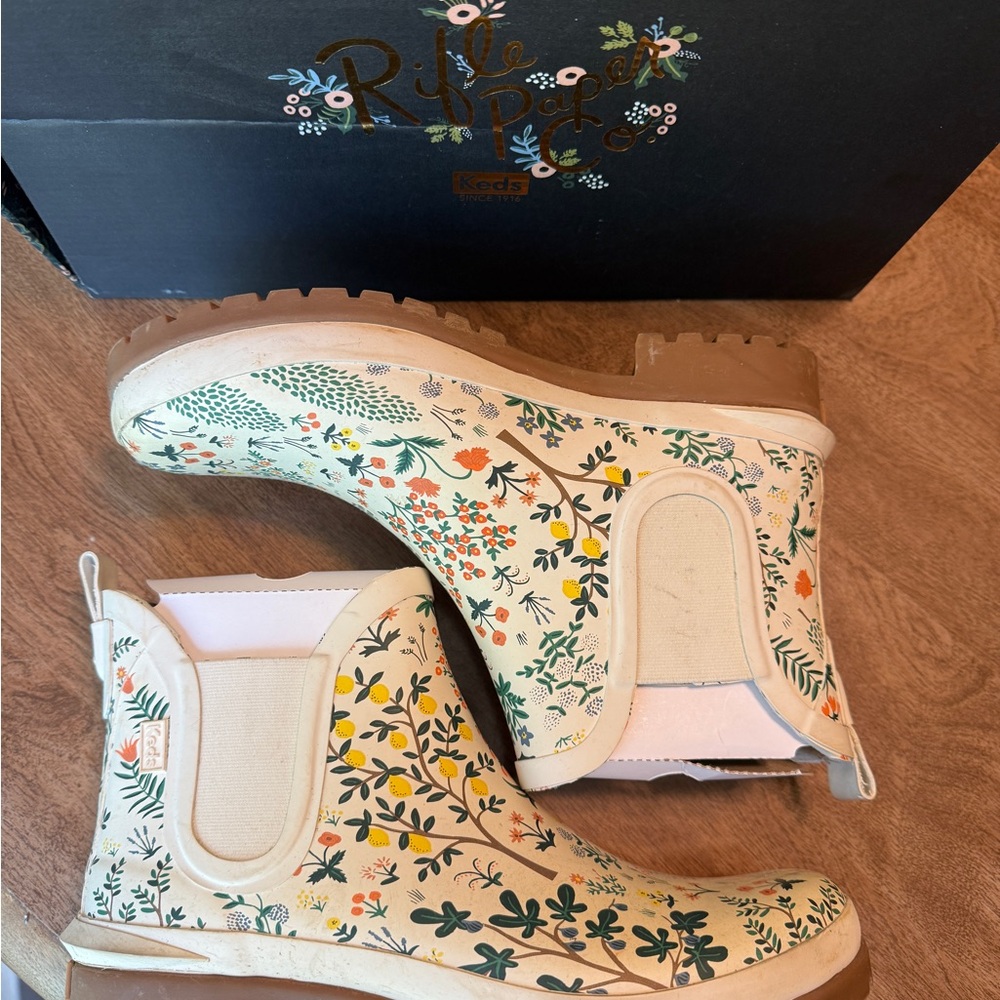 Keds Rifle Paper Floral Ankle Boots - Cream and Green